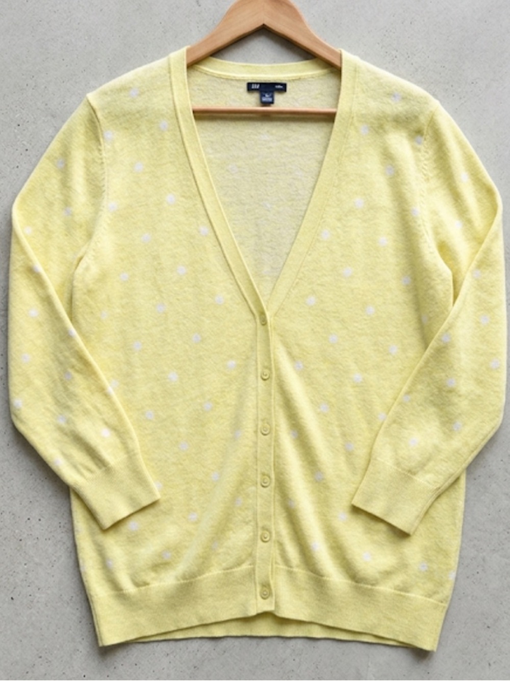 Gap Polka Dot Women's Cardigan Sweater Size L Yellow Button Up Long Sleeve